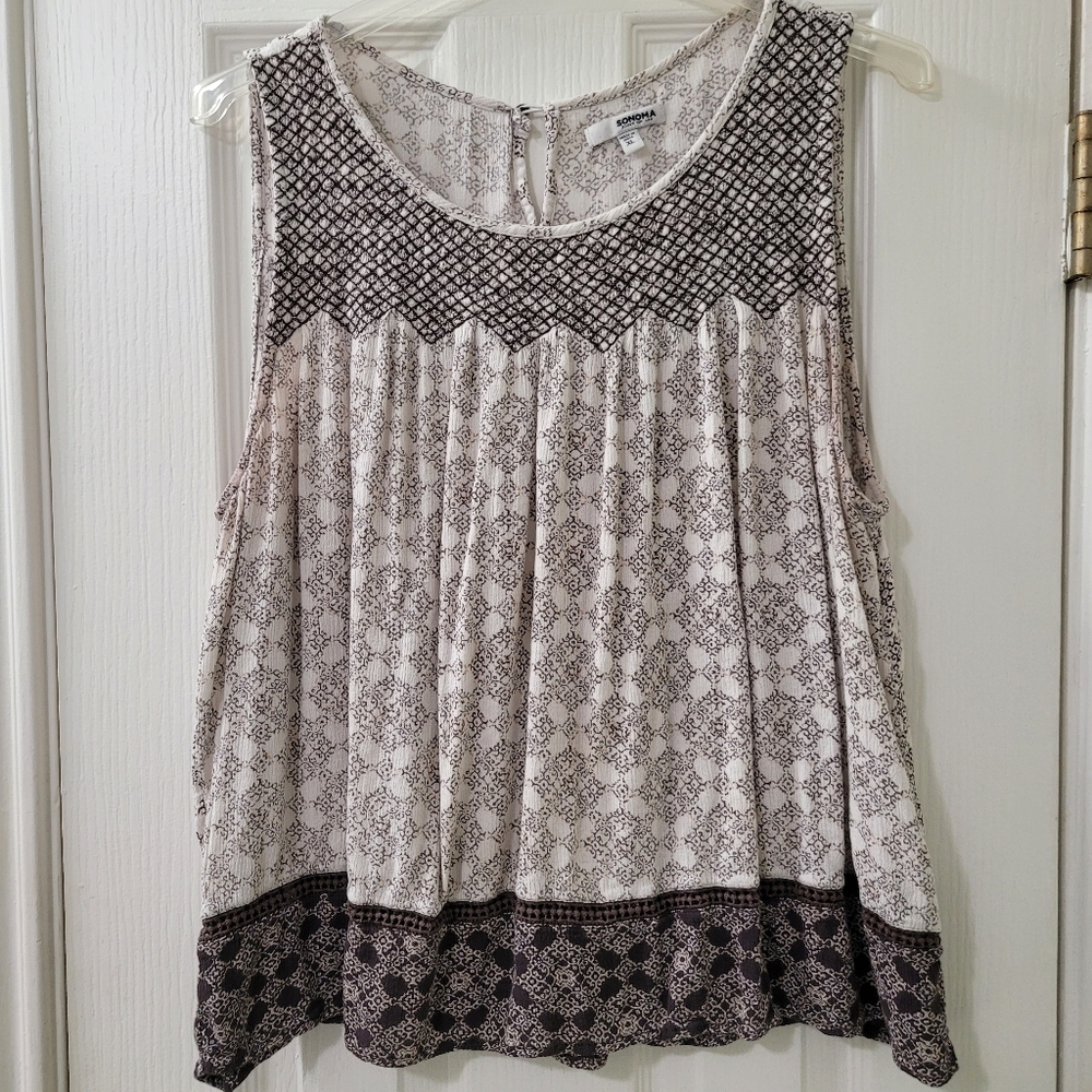 Sonoma Cream Tank with Brown Geometric Trim